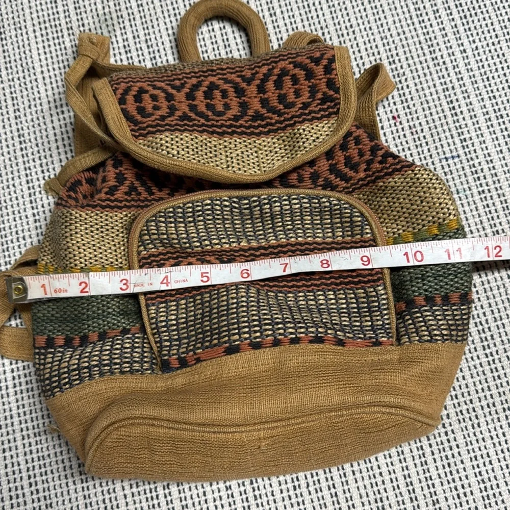 Bohemian woven printed natural Tan and Brown Backpack small